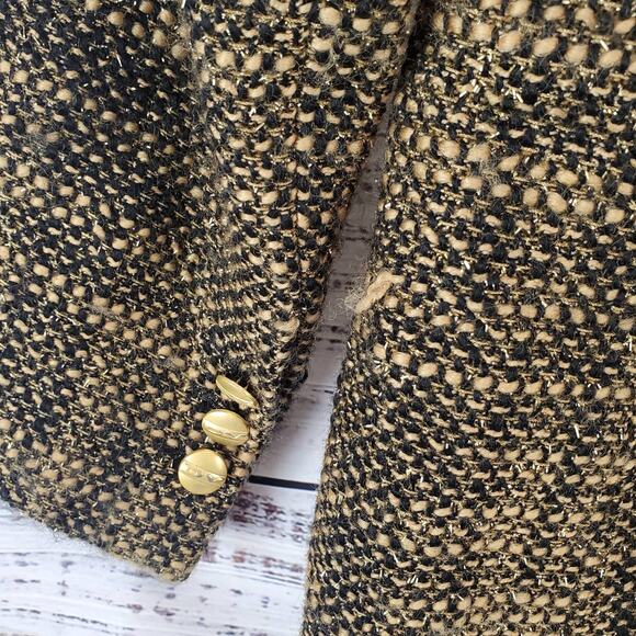 Vintage Womens Wool Blend Tweed Blazer Sz 10 Brown Black with Gold Shimmer Italy - Picture 9 of 14